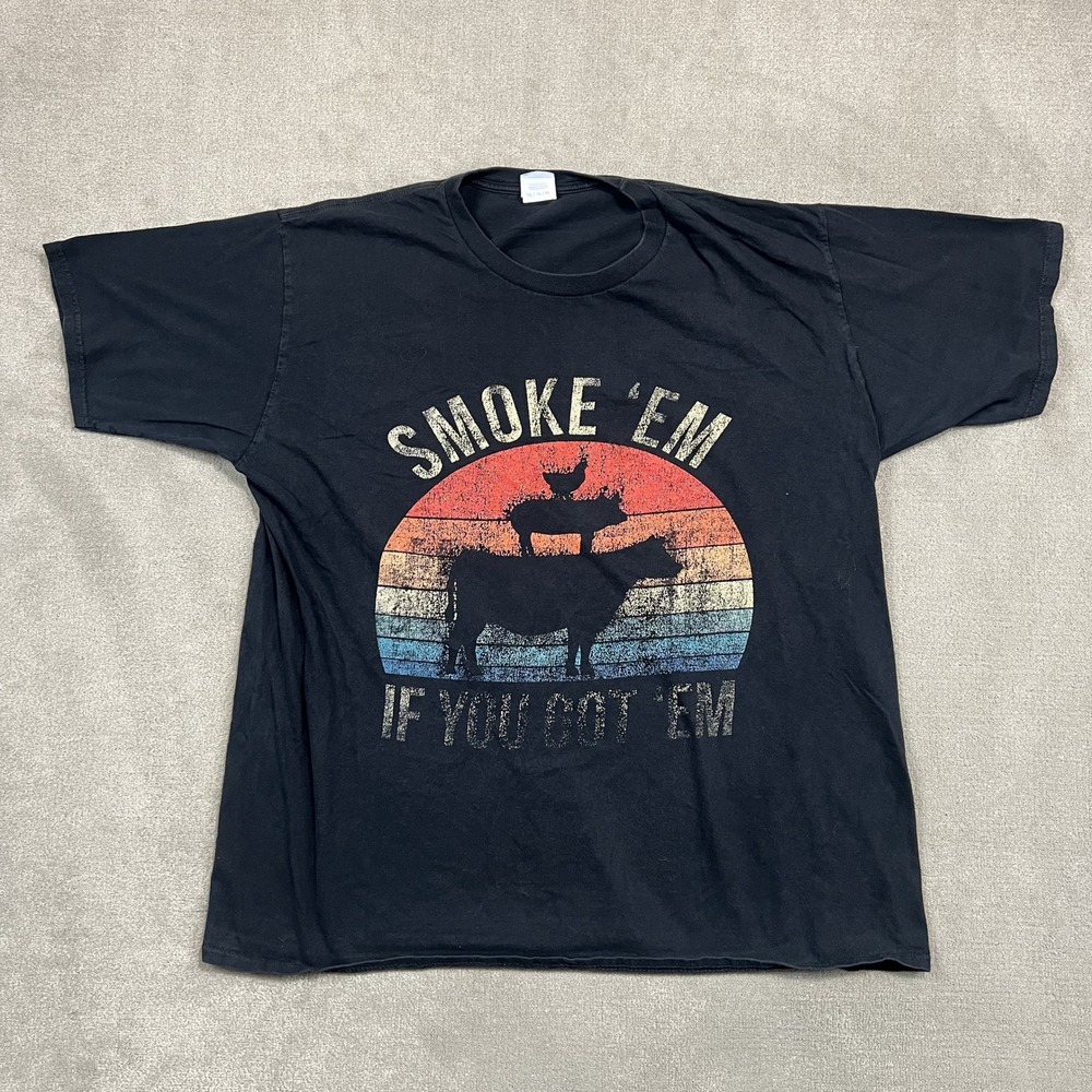 Port & Company Shirt Mens XL Black Smoke Em If You Got Em Farm Animal Graphic T